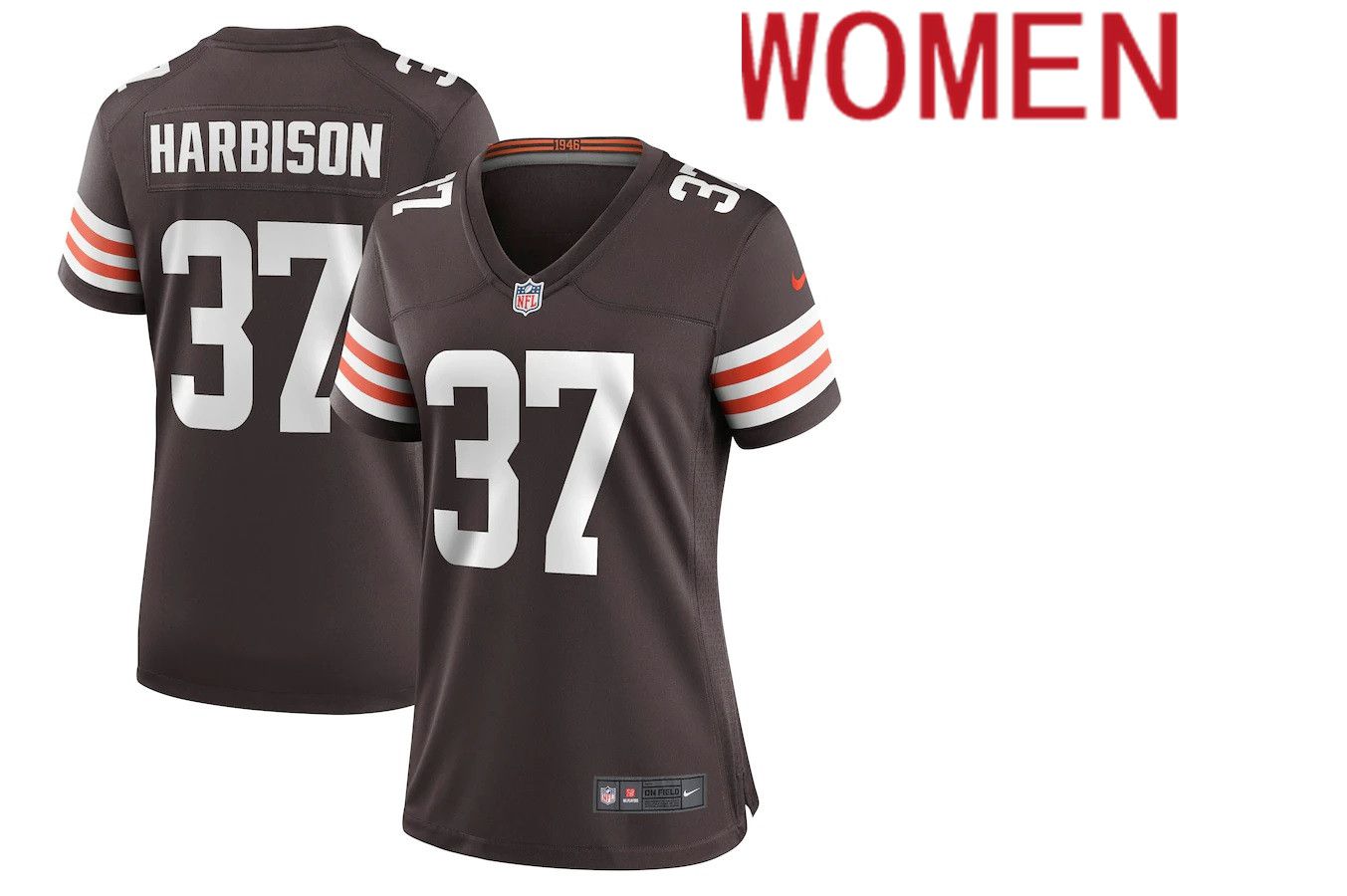 Women Cleveland Browns #37 Tre Harbison Nike Brown Game NFL Jersey->women nfl jersey->Women Jersey